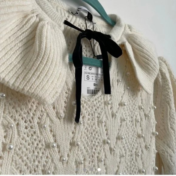ZARA Knit Sweater With Pearls - Picture 5 of 6